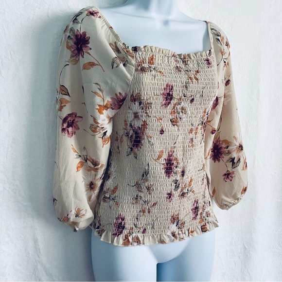 Floral Print Smocked Blouse - Picture 3 of 11